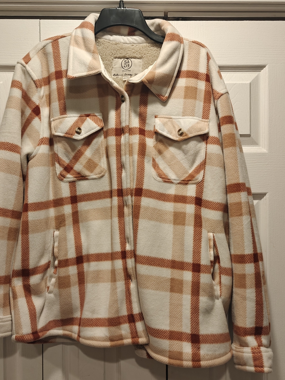 Cozy Plaid Teddy Jacket - Cream & Rust